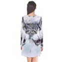 Cat Pet Art Abstract Watercolor Long Sleeve V-neck Flare Dress View2