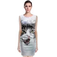 Cat Pet Art Abstract Watercolor Sleeveless Velvet Midi Dress