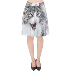 Cat Pet Art Abstract Watercolor Velvet High Waist Skirt