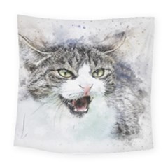 Cat Pet Art Abstract Watercolor Square Tapestry (large)