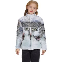 Cat Pet Art Abstract Watercolor Kids  Puffer Bubble Jacket Coat