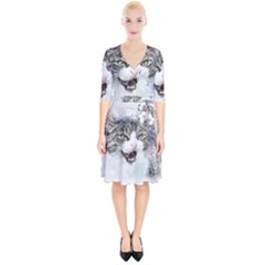 Cat Pet Art Abstract Watercolor Wrap Up Cocktail Dress