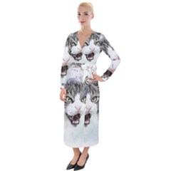 Cat Pet Art Abstract Watercolor Velvet Maxi Wrap Dress