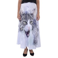 Cat Pet Art Abstract Watercolor Flared Maxi Skirt