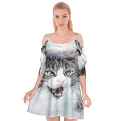 Cat Pet Art Abstract Watercolor Cutout Spaghetti Strap Chiffon Dress