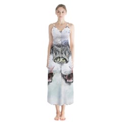 Cat Pet Art Abstract Watercolor Button Up Chiffon Maxi Dress