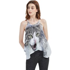 Cat Pet Art Abstract Watercolor Flowy Camisole Tank Top