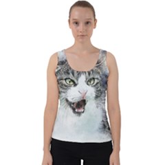 Cat Pet Art Abstract Watercolor Velvet Tank Top