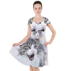 Cat Pet Art Abstract Watercolor Cap Sleeve Midi Dress