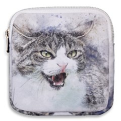 Cat Pet Art Abstract Watercolor Mini Square Pouch by Jancukart