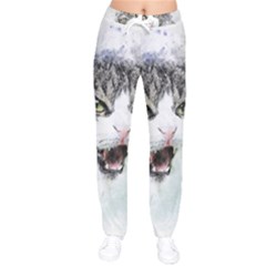 Cat Pet Art Abstract Watercolor Women Velvet Drawstring Pants