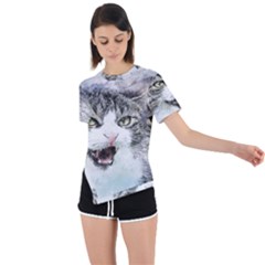 Cat Pet Art Abstract Watercolor Asymmetrical Short Sleeve Sports Tee