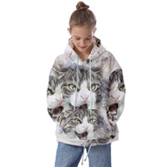 Cat Pet Art Abstract Watercolor Kids  Oversized Hoodie