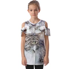 Cat Pet Art Abstract Watercolor Fold Over Open Sleeve Top by Jancukart