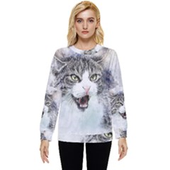 Cat Pet Art Abstract Watercolor Hidden Pocket Sweatshirt