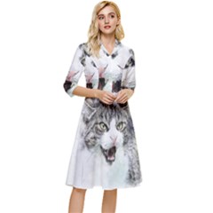 Cat Pet Art Abstract Watercolor Classy Knee Length Dress