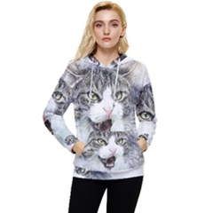 Cat Pet Art Abstract Watercolor Women s Lightweight Drawstring Hoodie