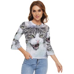 Cat Pet Art Abstract Watercolor Bell Sleeve Top