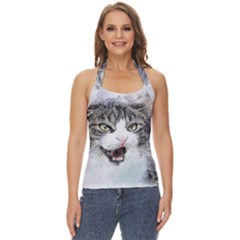 Cat Pet Art Abstract Watercolor Basic Halter Top