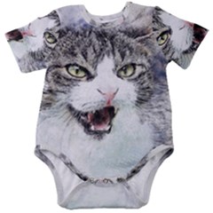 Cat Pet Art Abstract Watercolor Baby Short Sleeve Bodysuit by Jancukart