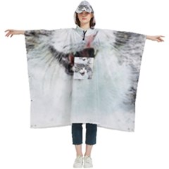 Cat Pet Art Abstract Watercolor Women s Hooded Rain Ponchos