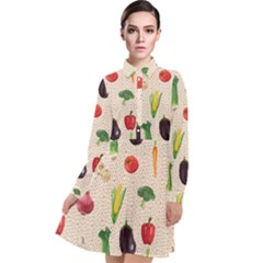 Vegetables Long Sleeve Chiffon Shirt Dress by SychEva