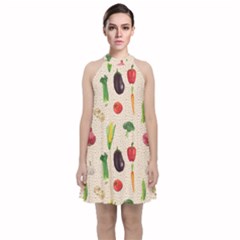 Vegetables Velvet Halter Neckline Dress 