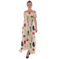 Vegetables Off Shoulder Open Front Chiffon Dress by SychEva