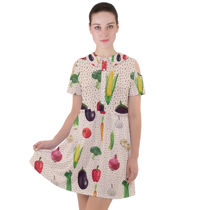 Vegetables Short Sleeve Shoulder Cut Out Dress 