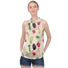 Vegetables High Neck Satin Top by SychEva