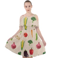 Vegetables Cut Out Shoulders Chiffon Dress by SychEva