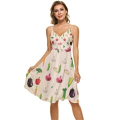 Vegetables Sleeveless Tie Front Chiffon Dress by SychEva