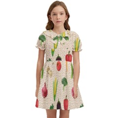 Vegetables Kids  Bow Tie Puff Sleeve Dress by SychEva