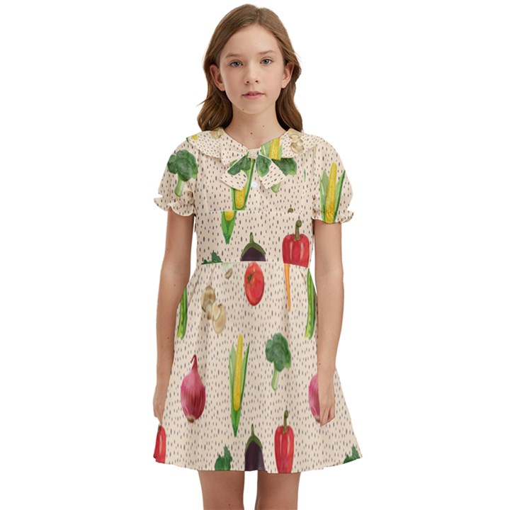 Vegetables Kids  Bow Tie Puff Sleeve Dress