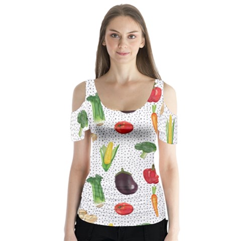 Vegetable Butterfly Sleeve Cutout Tee  by SychEva