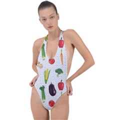 Vegetable Backless Halter One Piece Swimsuit by SychEva