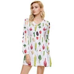 Vegetable Tiered Long Sleeve Mini Dress by SychEva