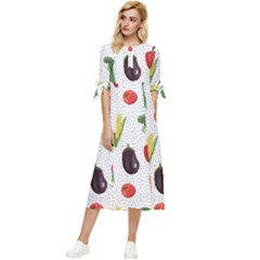 Vegetable Bow Sleeve Chiffon Midi Dress by SychEva