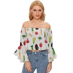 Vegetable Off Shoulder Flutter Bell Sleeve Top