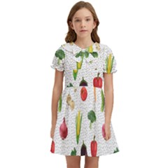 Vegetable Kids  Bow Tie Puff Sleeve Dress by SychEva