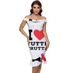 I Love Tutti Frutti Off Shoulder Ruffle Split Hem Bodycon Dress by ilovewhateva