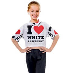 I Love White Raspberry Kids Mock Neck Tee