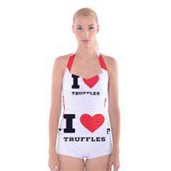 I Love Truffles Boyleg Halter Swimsuit  by ilovewhateva