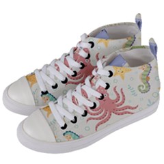 Underwater-seamless-pattern-light-background-funny Women s Mid-top Canvas Sneakers by Salman4z