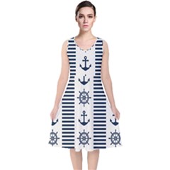 Nautical-seamless-pattern-vector-illustration V-neck Midi Sleeveless Dress  by Salman4z