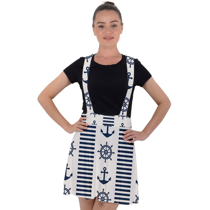 Nautical-seamless-pattern-vector-illustration Velvet Suspender Skater Skirt