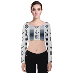 Nautical-seamless-pattern-vector-illustration Velvet Long Sleeve Crop Top by Salman4z