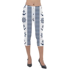 Nautical-seamless-pattern-vector-illustration Lightweight Velour Capri Leggings  by Salman4z