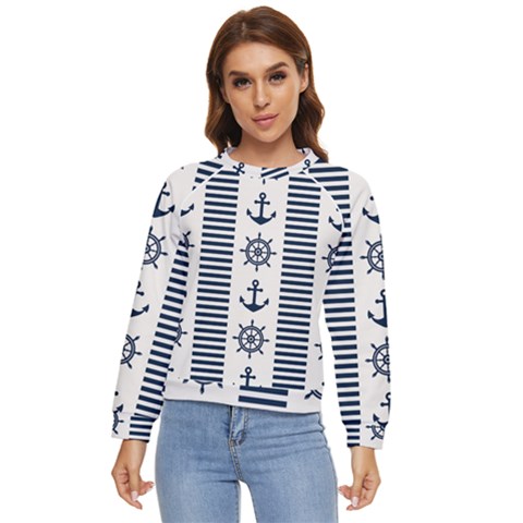 Nautical-seamless-pattern-vector-illustration Women s Long Sleeve Raglan Tee by Salman4z