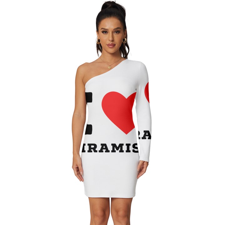 I love tiramisu Long Sleeve One Shoulder Mini Dress